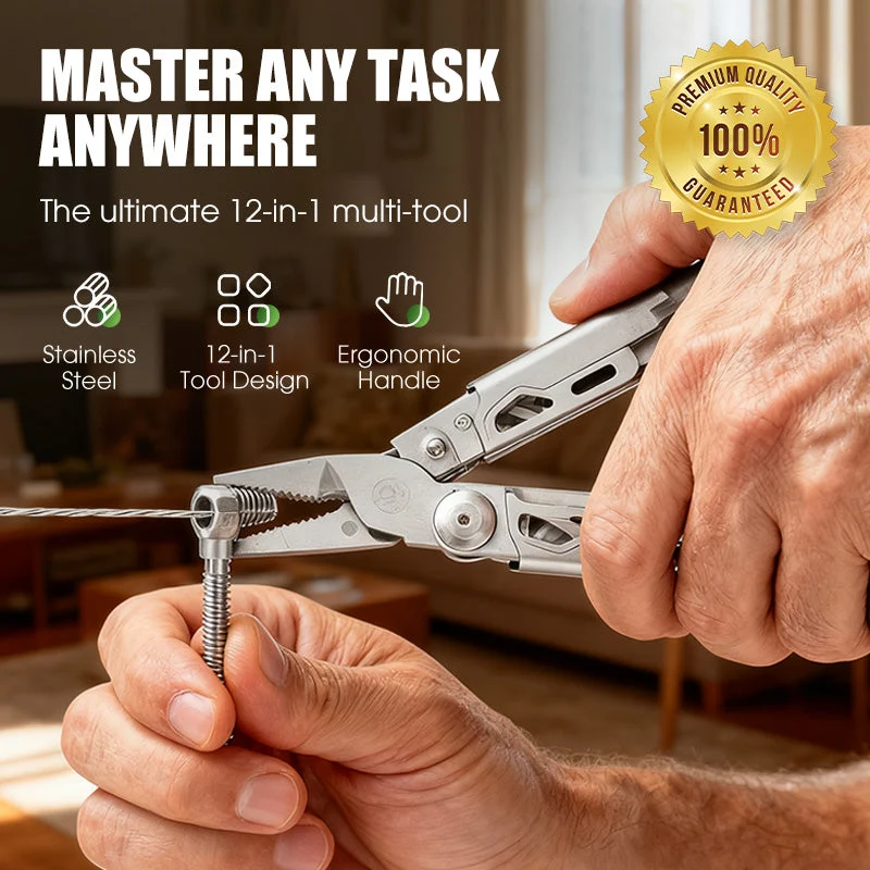 Kompakt 12-i-1 Folds Multitool med Tang | Til Hverdagsbrug, Husstand & Udendørs | Rustfrit 3Cr13 Stål | Låsemekanisme