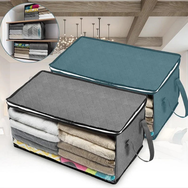 Kollapsbar opbevaringskasse til tøj 58×31×30 cm | Non-woven stof med vindue & lynlås | Til tæpper, sengetøj & skab