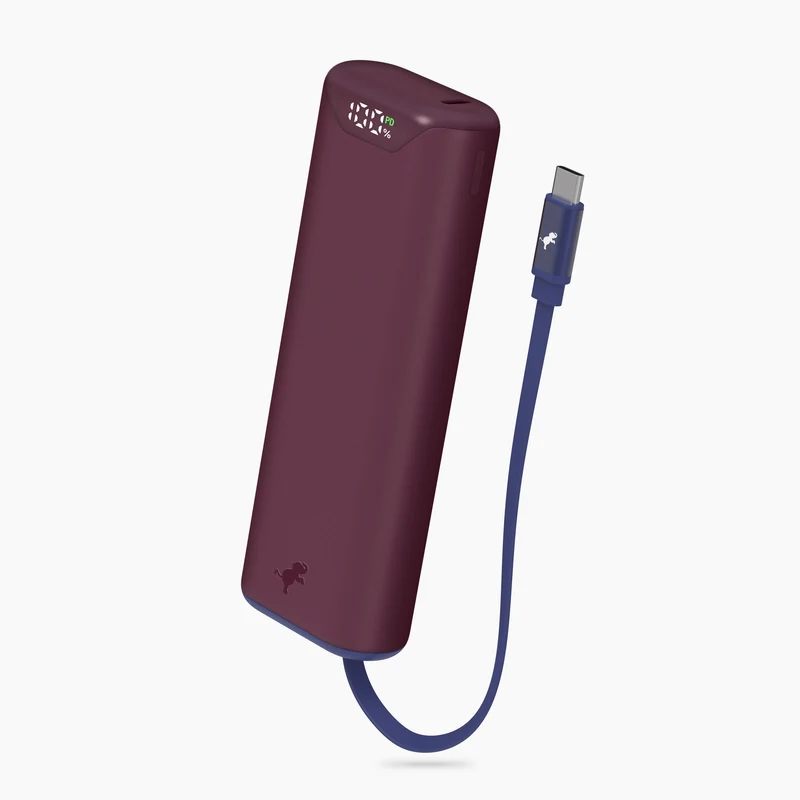 Kompakt USB-C Powerbank med 10.000 mAh og indbygget ladekabel