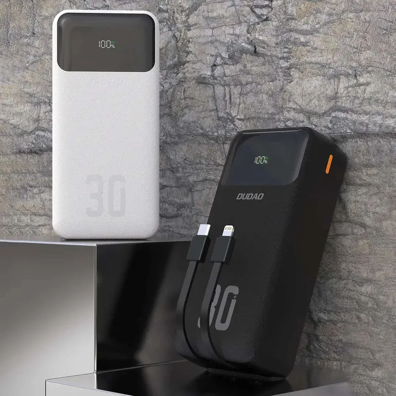 Powerbank 30.000 mAh | Hurtigoplader 22,5 W med USB-C, Lightning-kabel og Digitalskærm