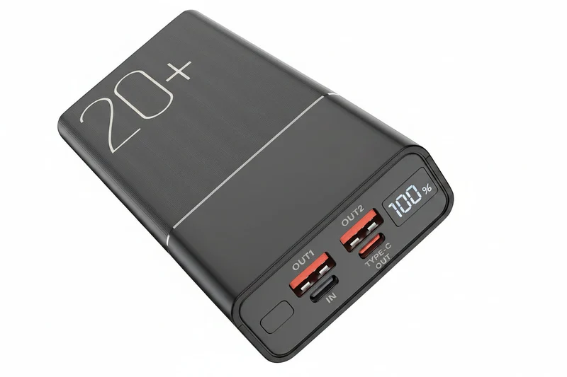 Powerbank med 20.000 mAh, 22,5 W hurtigopladning og 3 porte