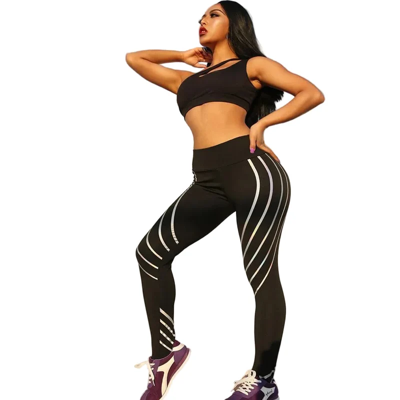 Stretch Sportleggings til Yoga og Fitness – Reflekterende Damemodel