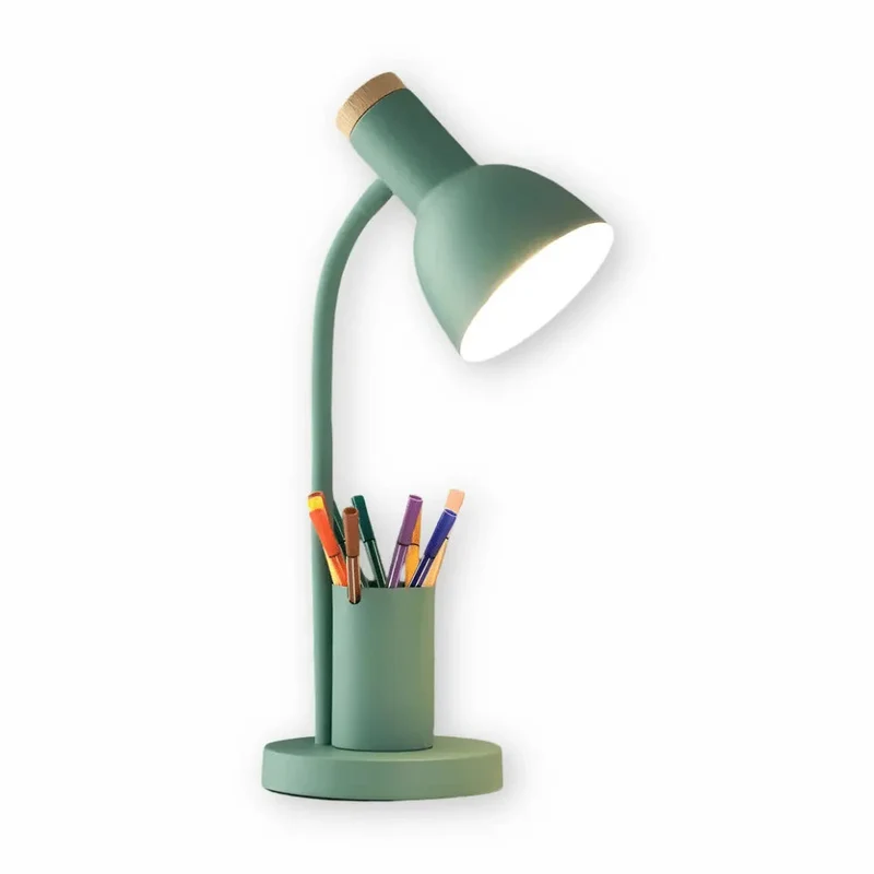 Skrivebordslampe med penneholder | Justerbar bordlampe med 3 lysfarver og E27-fatning