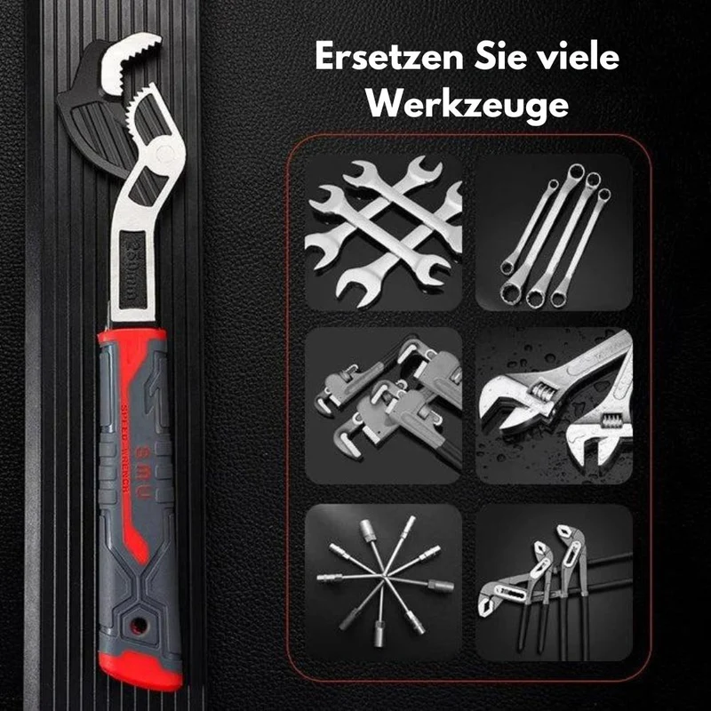 Universal Nøgle MultiGrip Pro | Selvadapterende til Skruer & Møtrikker | Anti-Skrid Håndtag, Chrom-Vanadium Stål, 1+1 Gratis