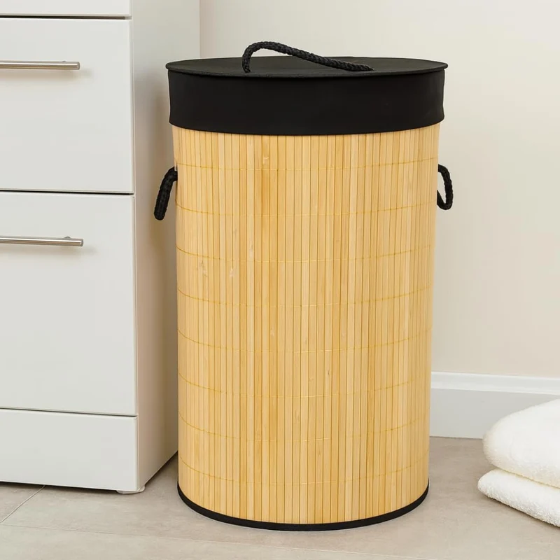 Bambus Vasketøjskurv 60 Liter med Låg | Sammenklappelig med Håndtag