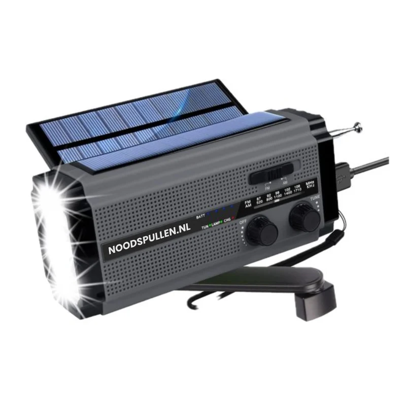 3-i-1 Nødradioer med Dynamo, Solceller og Powerbank
