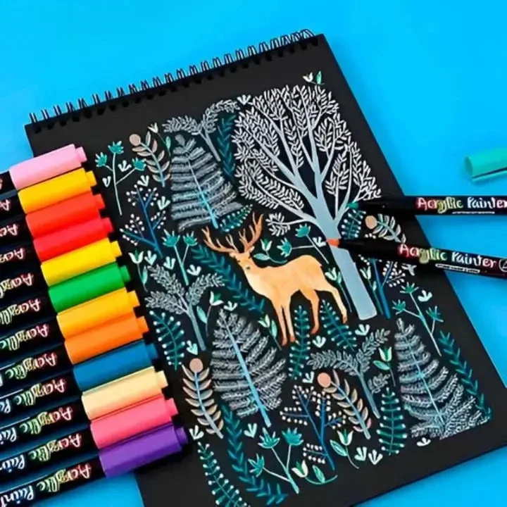 Acrylmarker Sæt (12 Farver) – Vandfast til Kunst og DIY