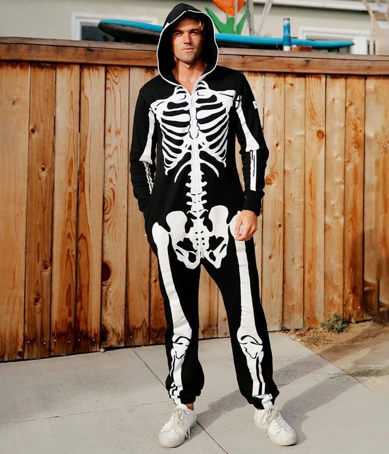Fuldkrops Halloween Kostume til mænd med Skelet og Kranium