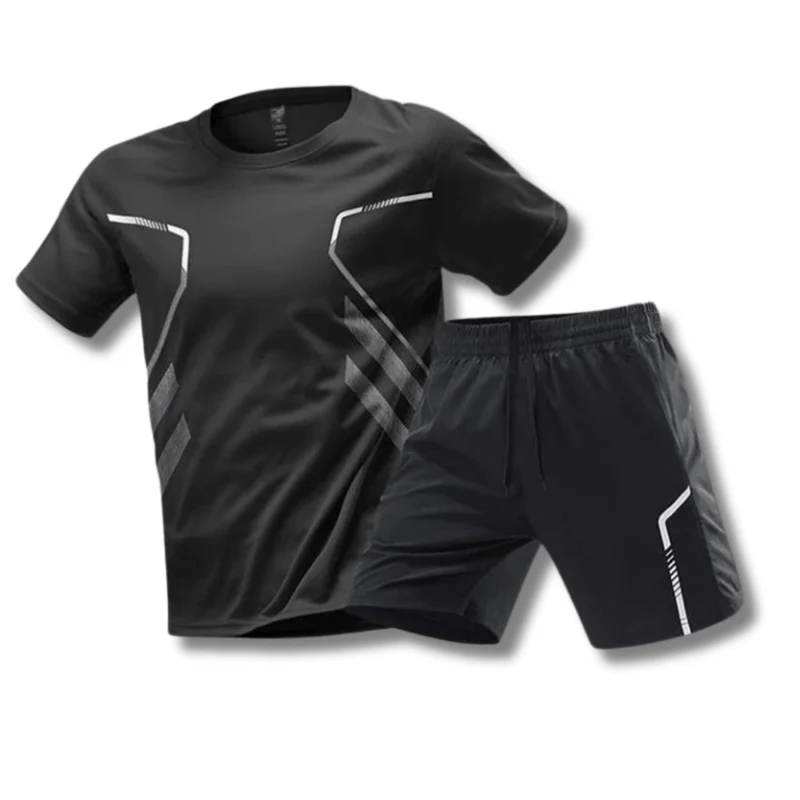 Træningssæt til mænd, åndbart T-shirt og fleksible shorts