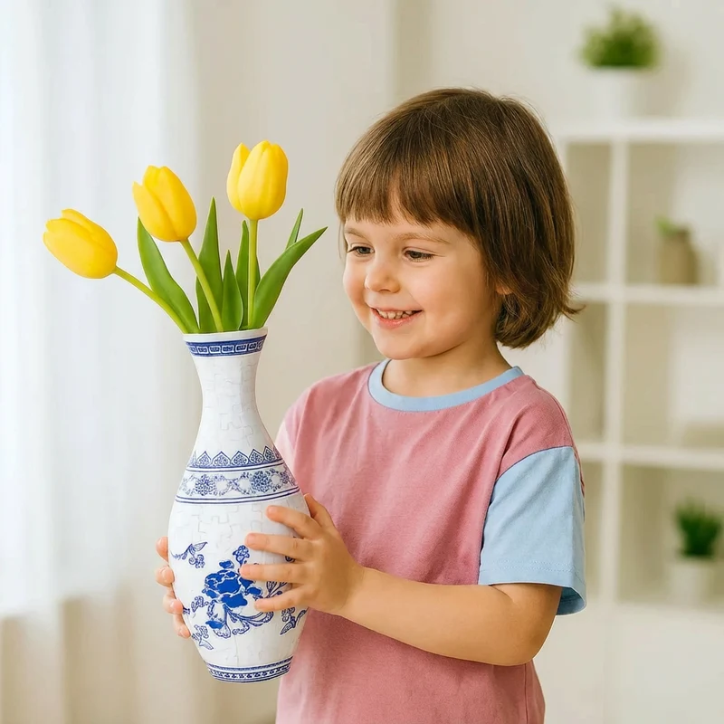 Elegant 3D Puzzle Vase - Designet til ægte blomster