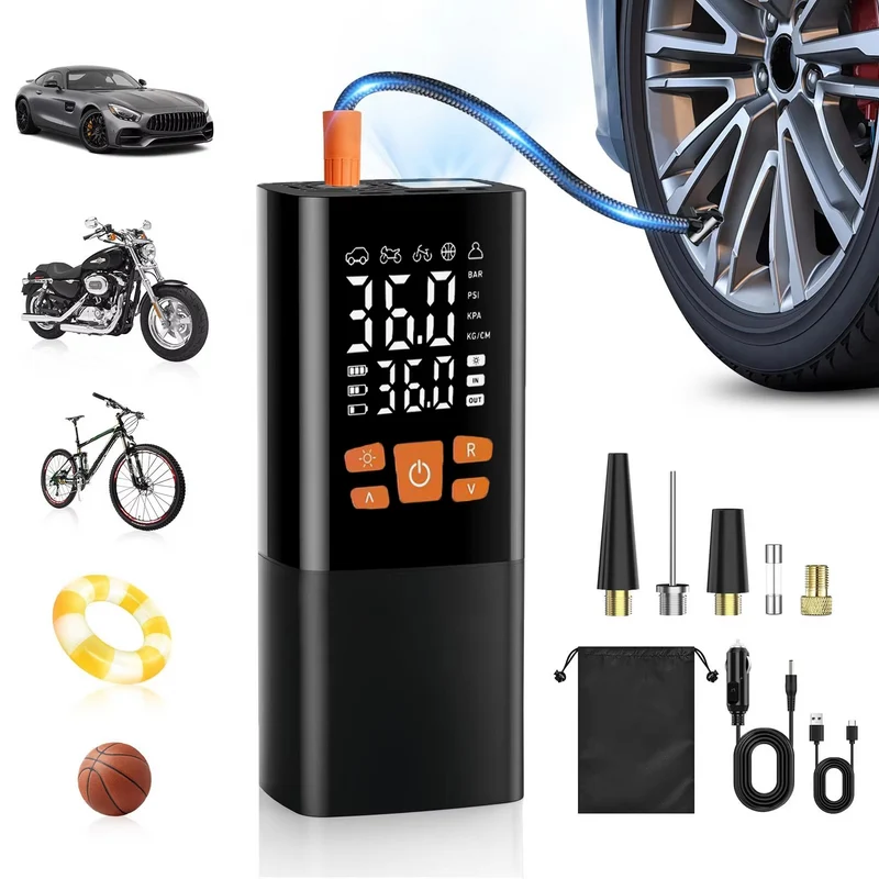 Bærbar Luftkompressor til Dækopblæsning, 180 PSI, Genopladelig med 25000mAh Batteri