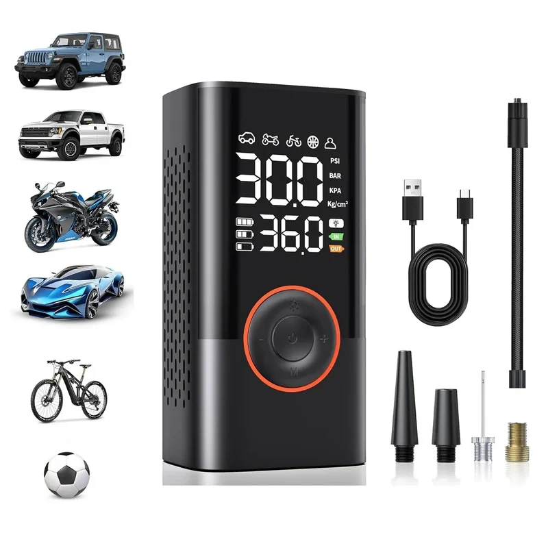 Trådløs dækpumpe 150PSI, 4000mAh, LCD, USB-C