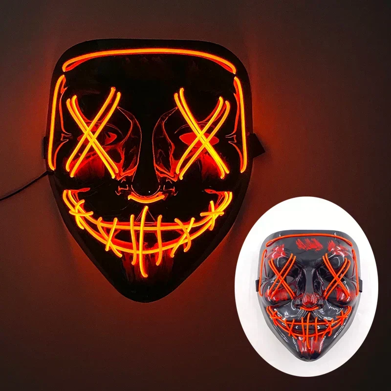 Neon LED Ansigt Maske, håndmalet, fuld dækning med blinkende tilstande, PVC + EL