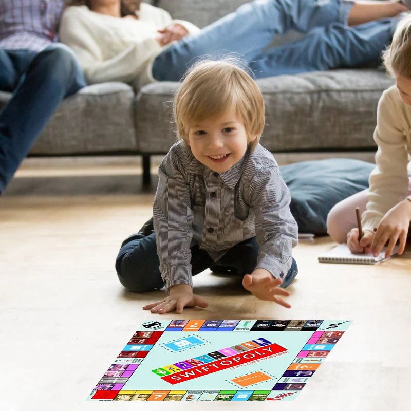 Musikbaseret brætspil med sangkort og Monopoly penge til spilleaftener