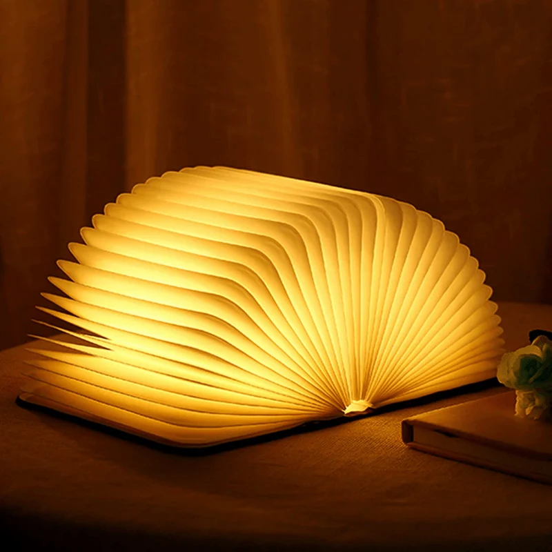 Foldable Table Lamp, Wooden, LED Reading Light