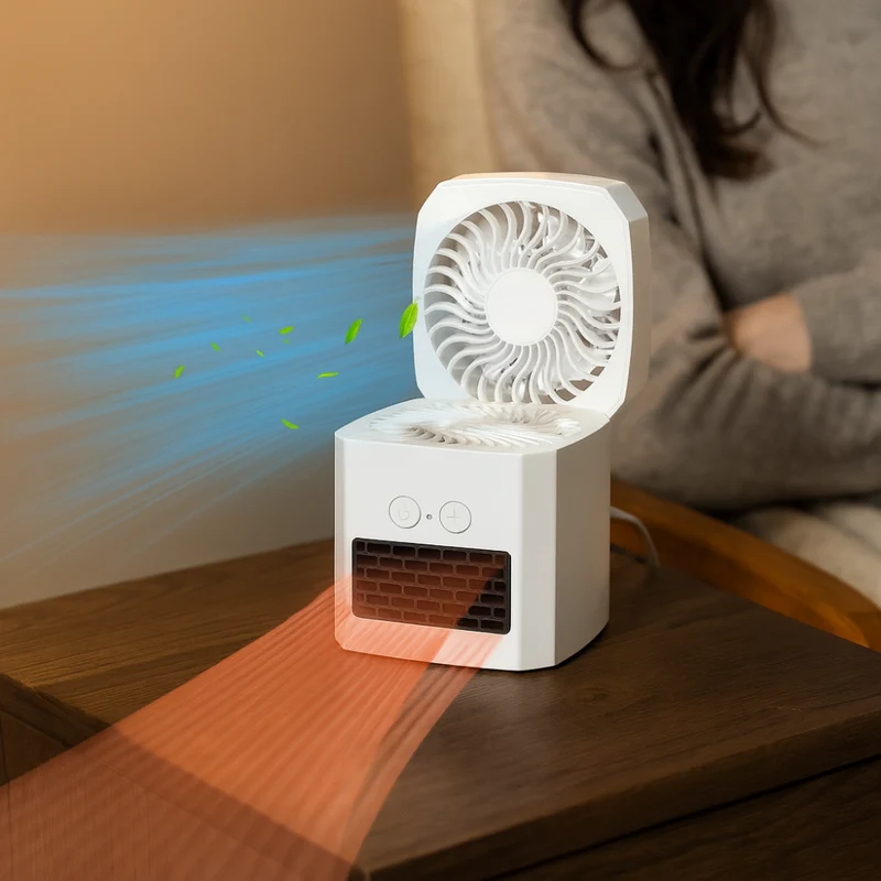 Bærbar Mini Varme- og Køleventilator til skrivebord
