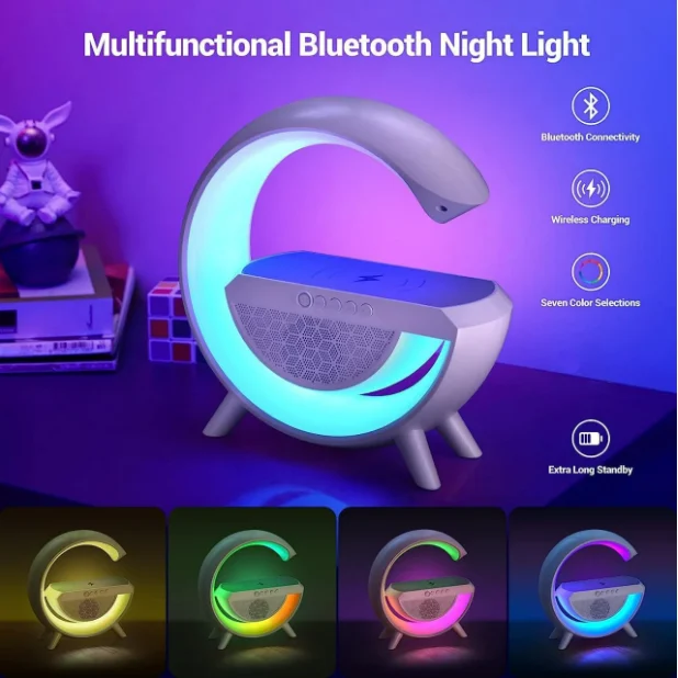Bluetooth Højttaler med Lys, Trådløs Opladning og Urfunktion