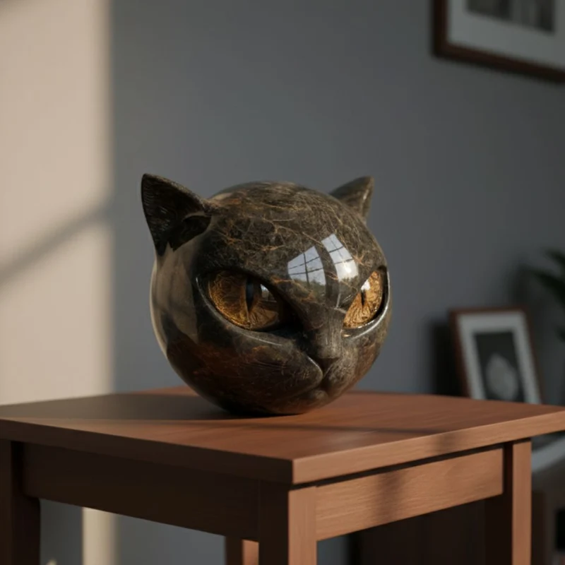 Sort Sten Kattesculptur - Mystisk Vagtkat