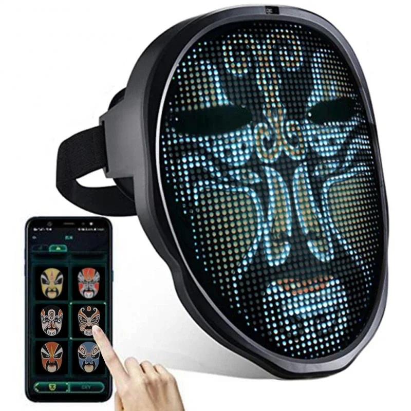 Bluetooth APP Halloween Maske mit Smart LED, personaliserbar und wiederaufladbar
