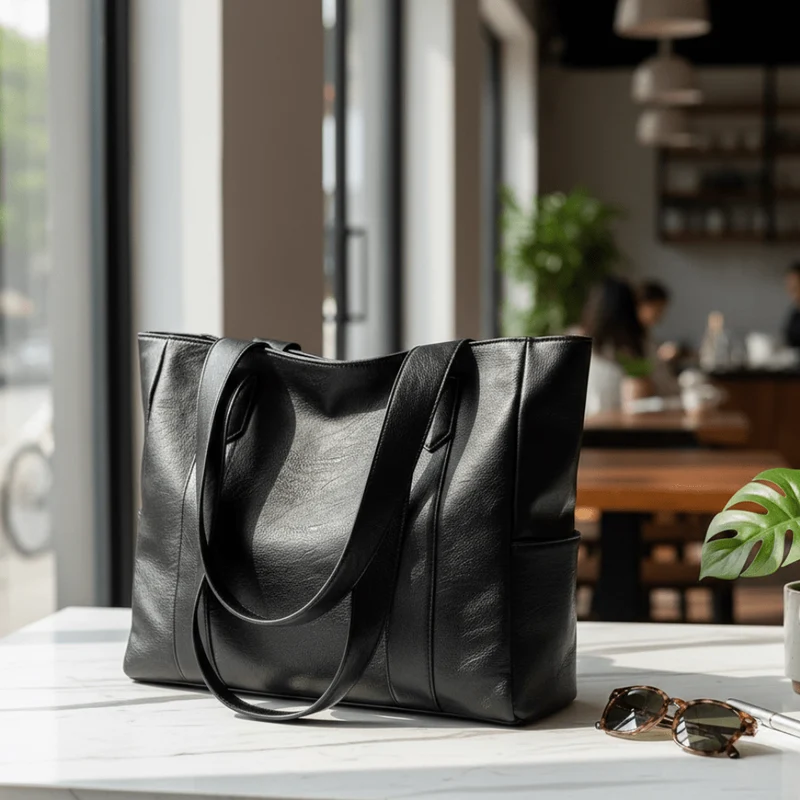 Elegant skuldertaske i læder med retrostil og glat overflade