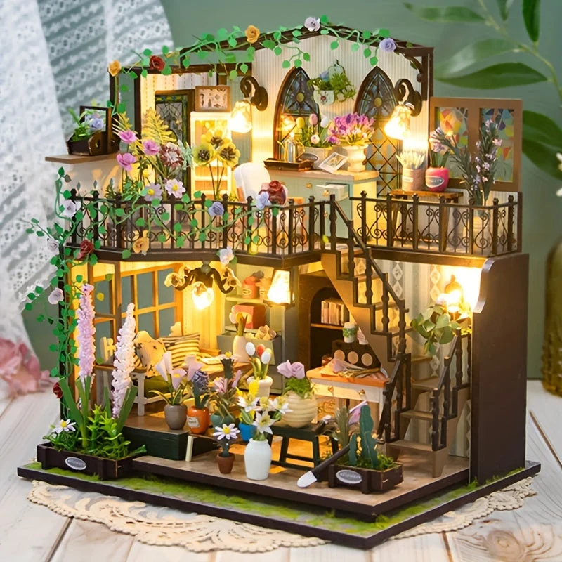 Miniature drivhus DIY med belysning – 3D puslespil til kreativ dekoration