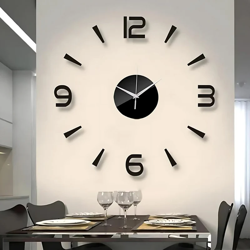 Stor Sort Vægur 60 cm - Moderne Minimalistisk Design