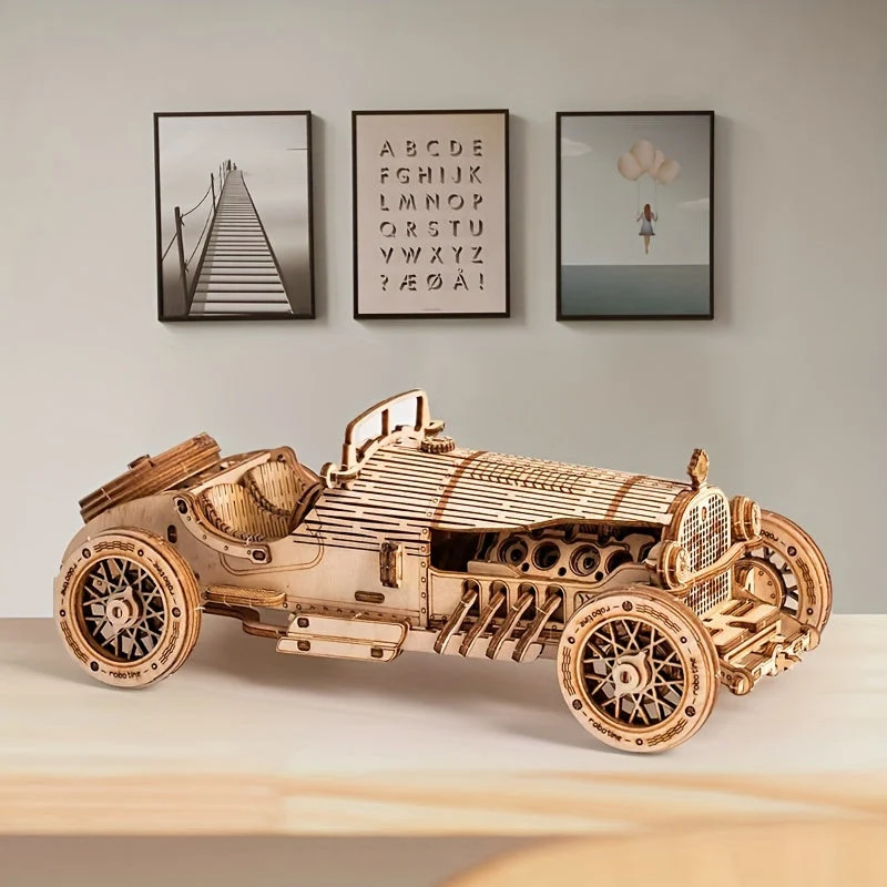 3D Vintage Bil Puslespil i Træ – Mekanisk Model med Gear