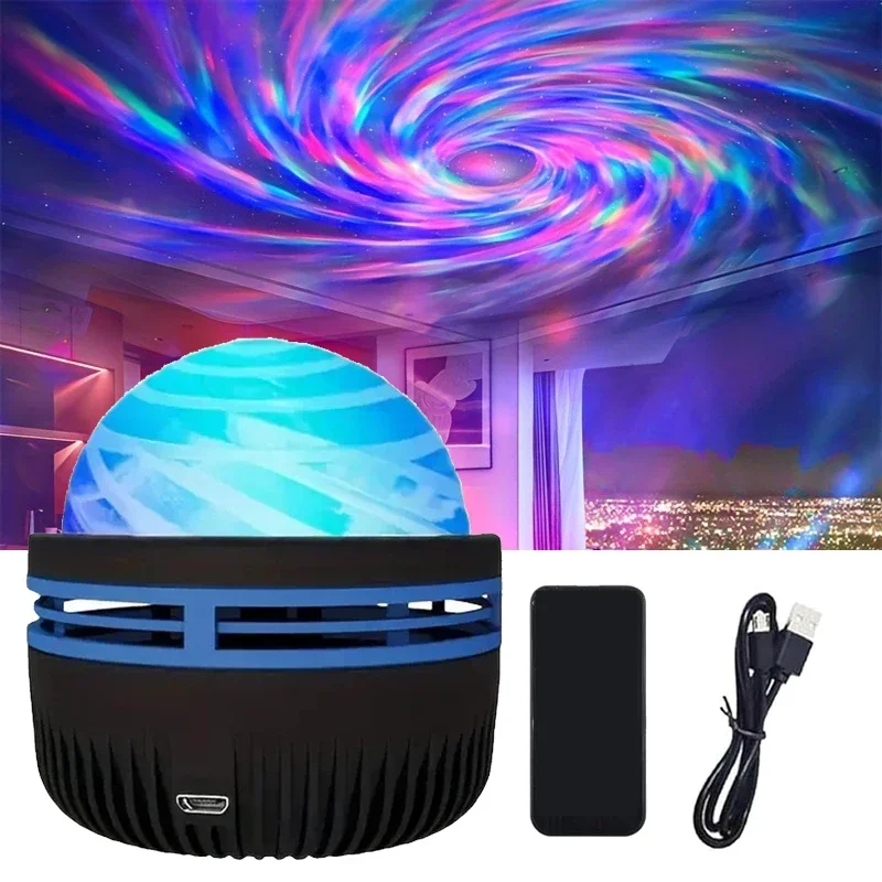 AuroraLys Proyector | Musiksynergi og Fjernbetjening | RGB Ambientelys | USB Opladning | 7,8×7,8×8,7 cm