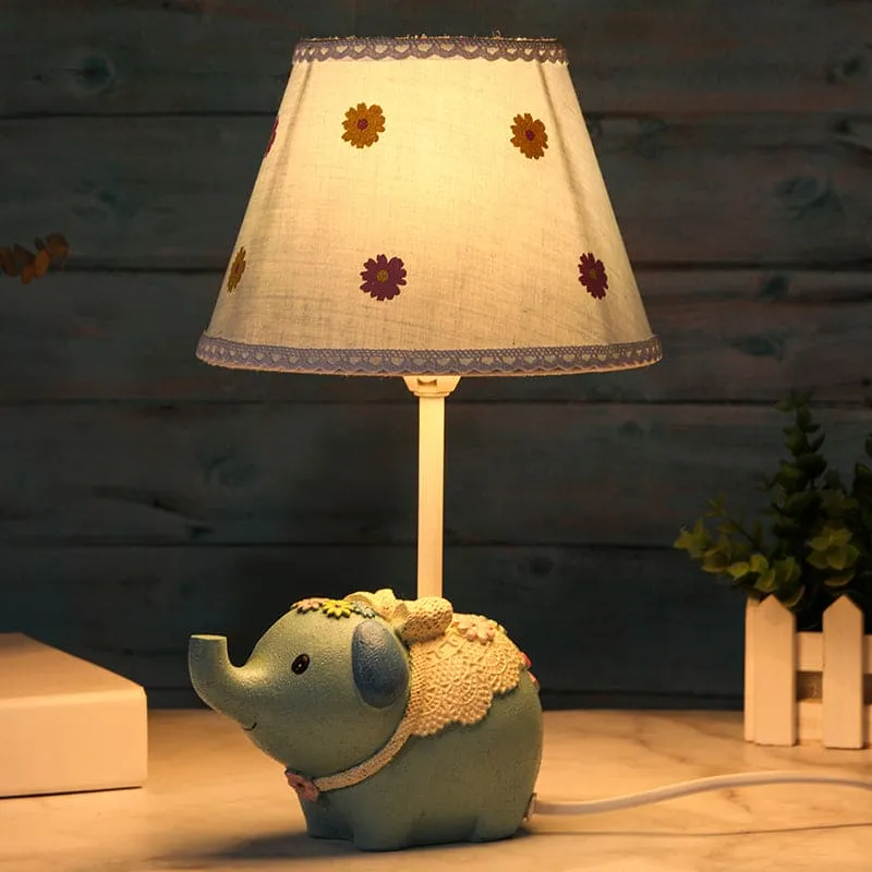 Elegant Bordlampe med Blomstermotiv og Unik Elefantbase