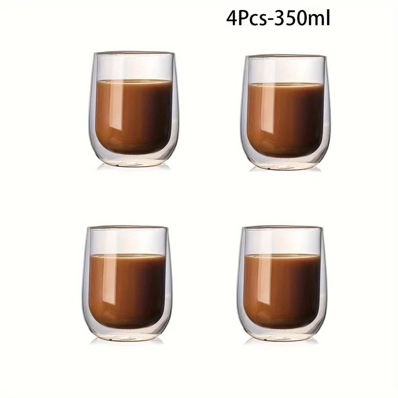 Sæt af 4 Isolerede Glas – 350ml til Varme og Kolde Drikke