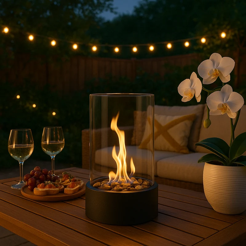 Portable smokeless tabletop biofireplace for indoor and outdoor use