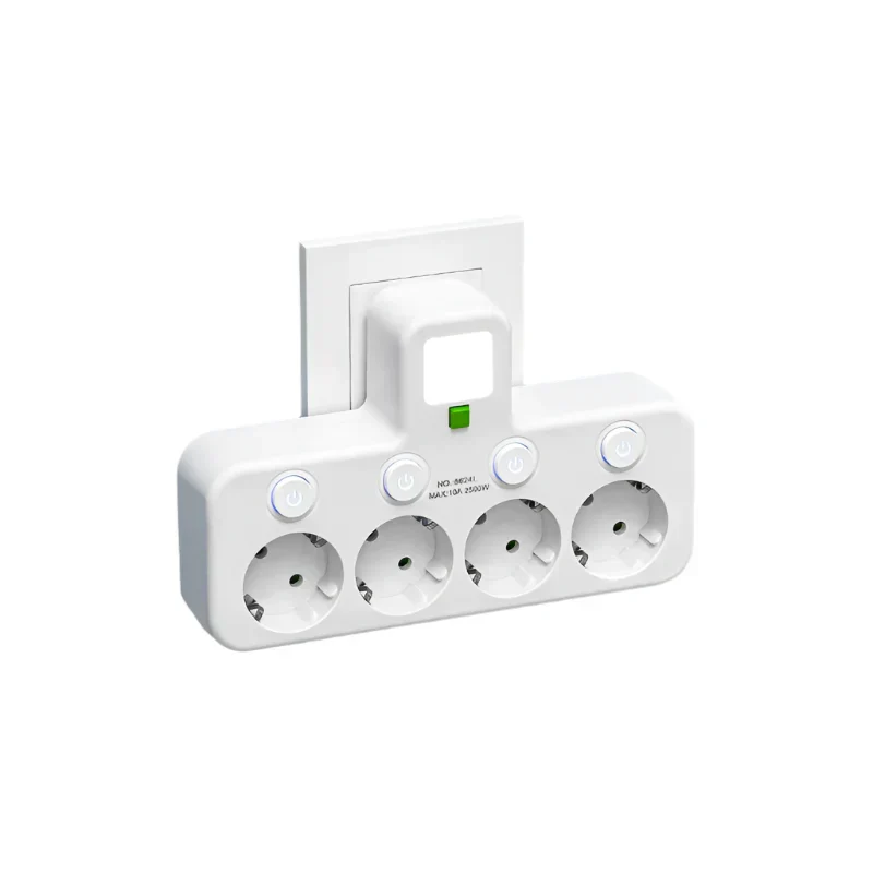 Strømskinne med 3-4 stik + 2× USB og 1× Type-C | 2500 W | Overstrømsbeskyttelse og kontrolafbryder