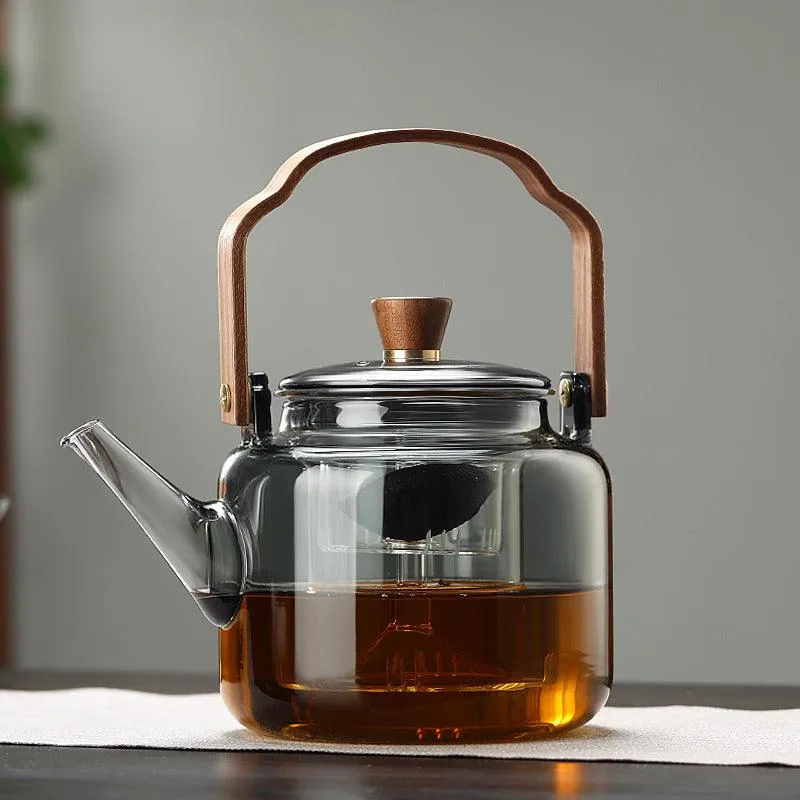 Glass Tea Kettle 1.2L Smoked Finish with Lid and Filter