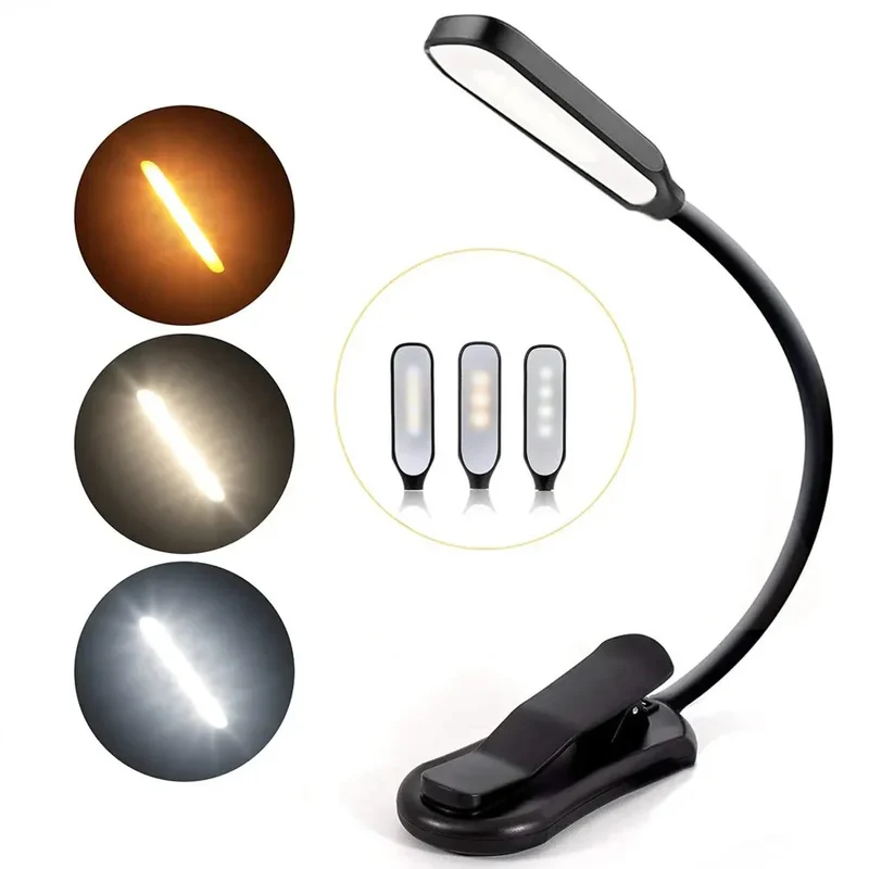 USB Opladelig LED Læselampe med 3 Farvetemperaturer og 9 Lysstyrker