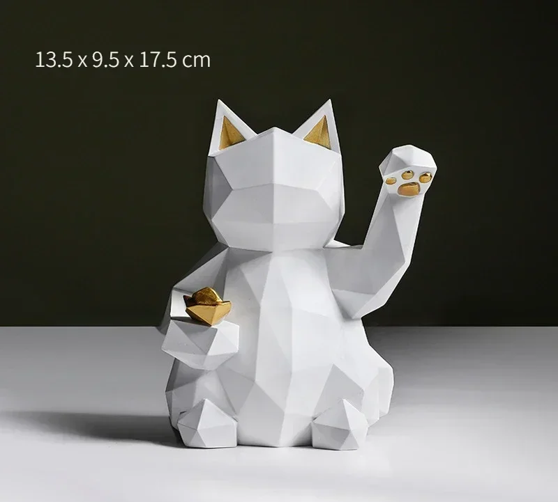 Minimalistisk Geometrisk Kat Statue til Held og Lykke