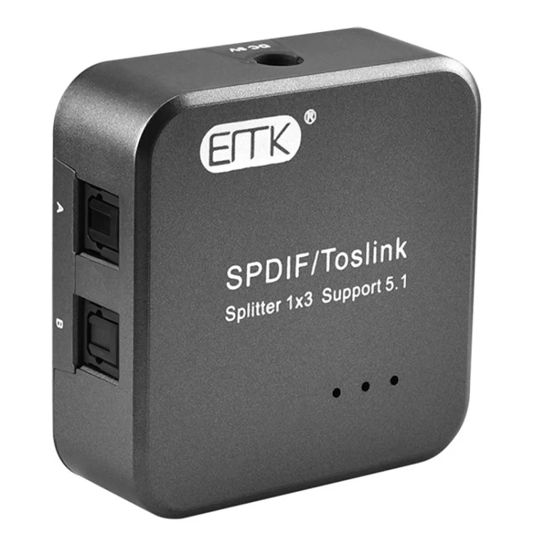 Digital Optisk Audio SPDIF Toslink Splitter Adapter - 1 Indgang 3 Udgange (Sølv Grå)