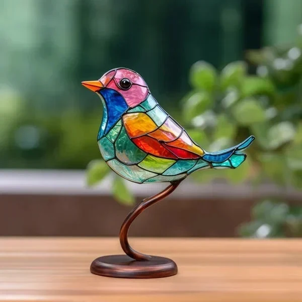 Farverig Glasfugl Figur - Kunstnerisk Dekoration til Hjemmet