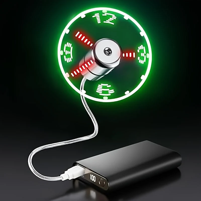 USB Blæser med LED Ur – Kompakt og Stilfuld