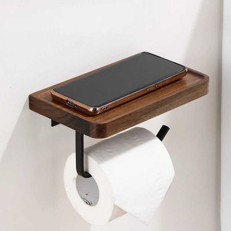 Elegant vægmonteret toiletpapirholder - lavet af valnød og rustfrit stål