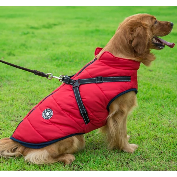 Vinterjakke til hunde med integreret sele