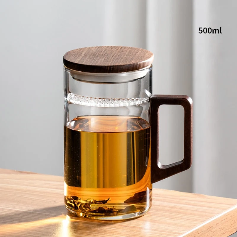Teetasse med månefilter og japansk træhåndtag – varmebestandig glas