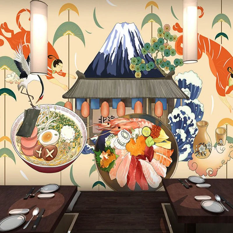 Sushi Vægdekoration i Beige til Japansk Restaurant – Størrelse Tilpasset