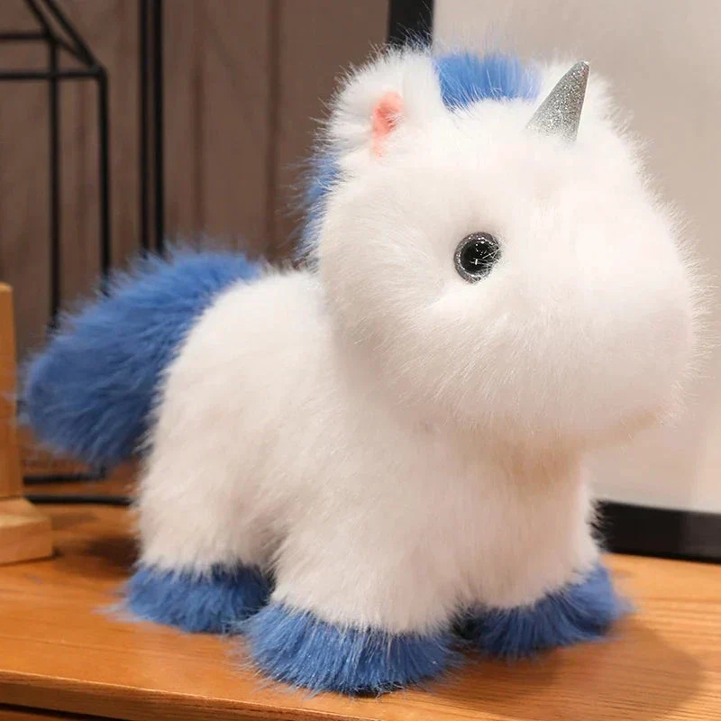 Fuzzy Hvid Blå Lilla Chibi Enhjørning Plüschfigur