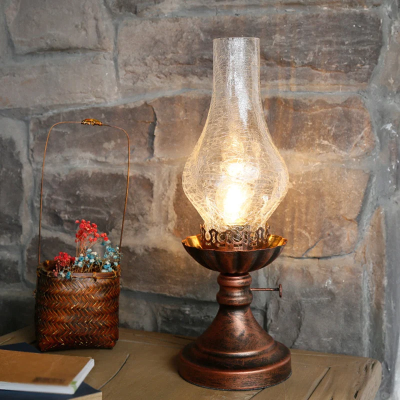 Retro Bordlampe med Glas Craykle Skærm – Skab Hygge i Hjemmet