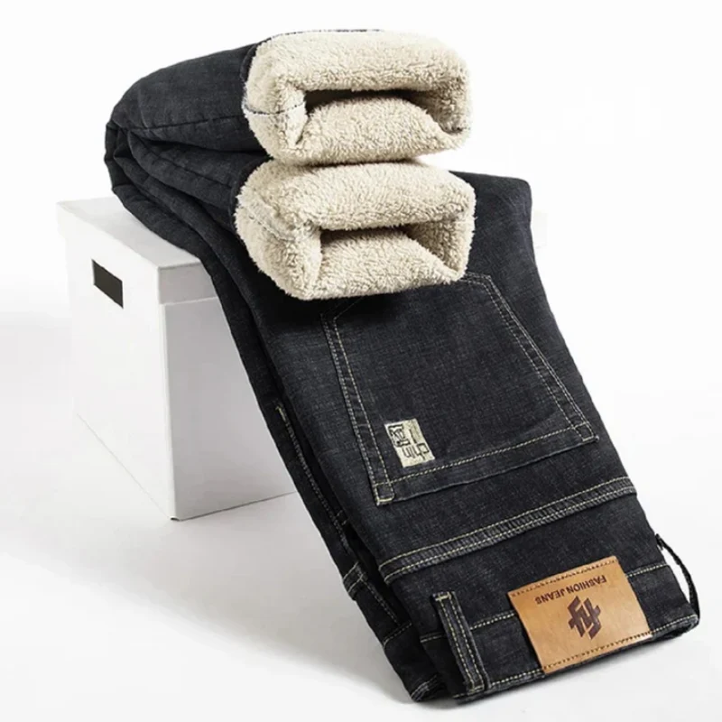 Varm vinterjeans til mænd med blødt fleecefor