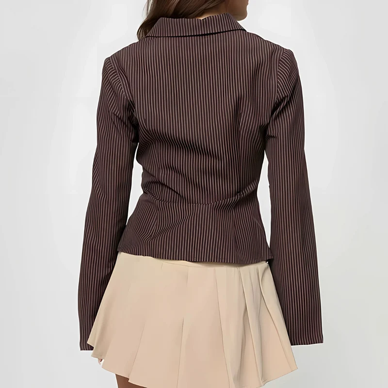 Sofistikeret Bluse med Brune Striber til Kvinder