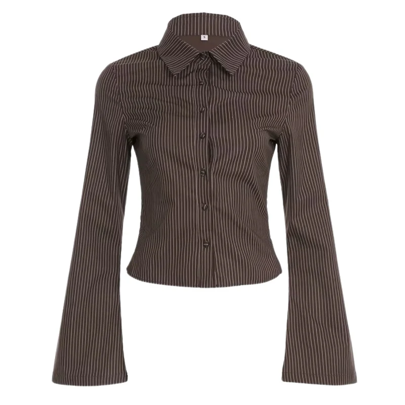 Sofistikeret Bluse med Brune Striber til Kvinder