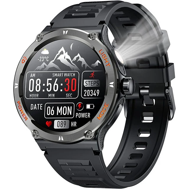 Smartwatch til Mænd med HD Skærm, LED Lygte og Kompas