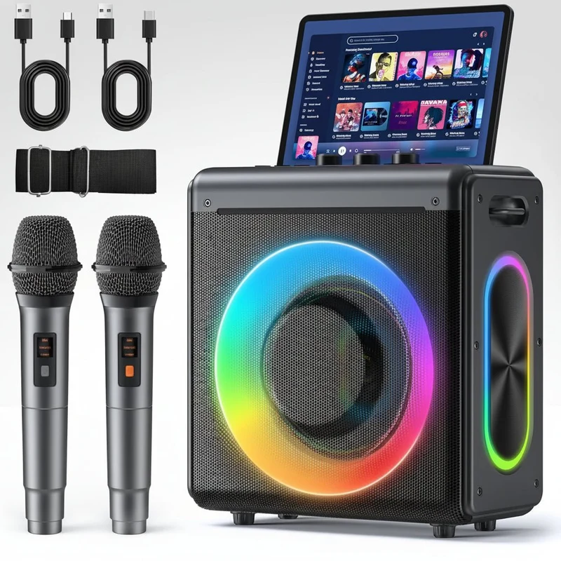 Trådløs Karaoke Højtaler med Mikrofoner og Lang Batteritid