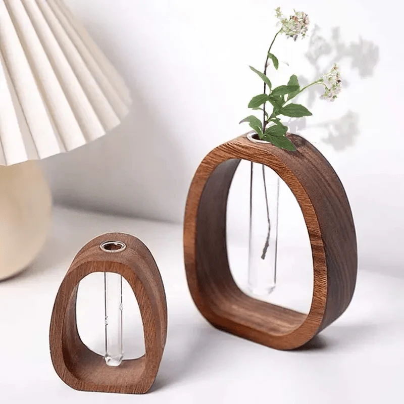 Elegant Glasvase i Træ til Hydroponiske Planter